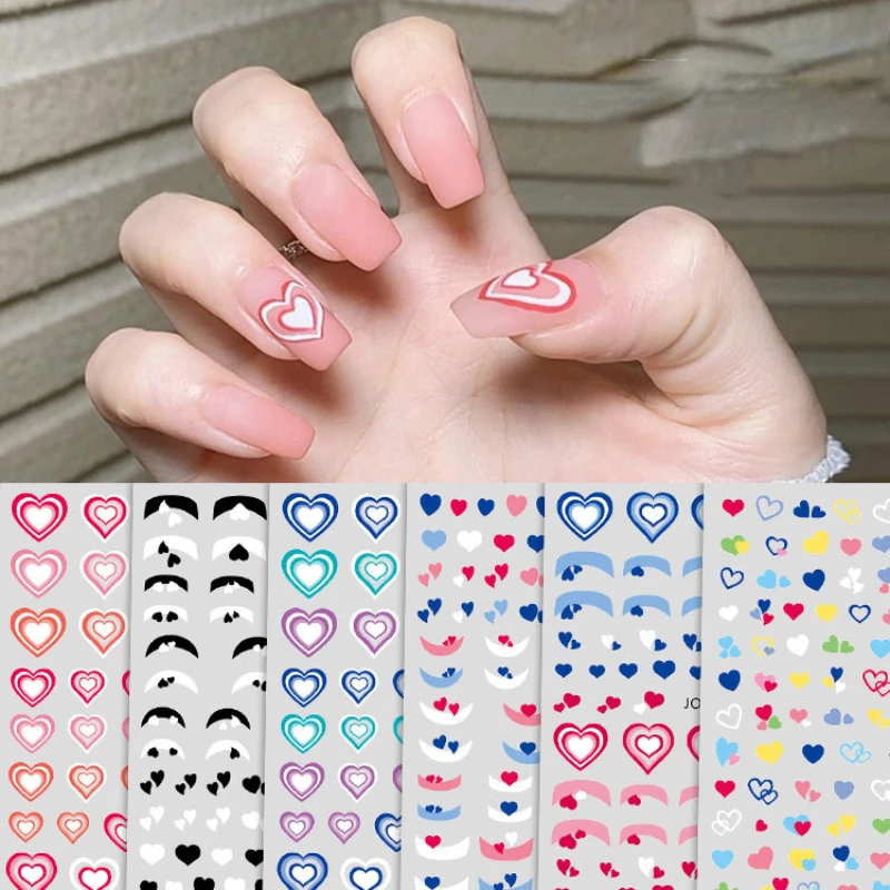 

Cute 3D Pink Green Blue Heart Nail Art Stickers Hollow Nail Art Sliders Black and White Stripes DIY Nail Art Parts