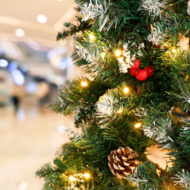 6/6.5/7.5 Ft Artificial TreePre-Decorated Pencil Christmas Tree Pre-Lit Holiday Tree PVC Flocked Frosted Tips Warm White Lights 2