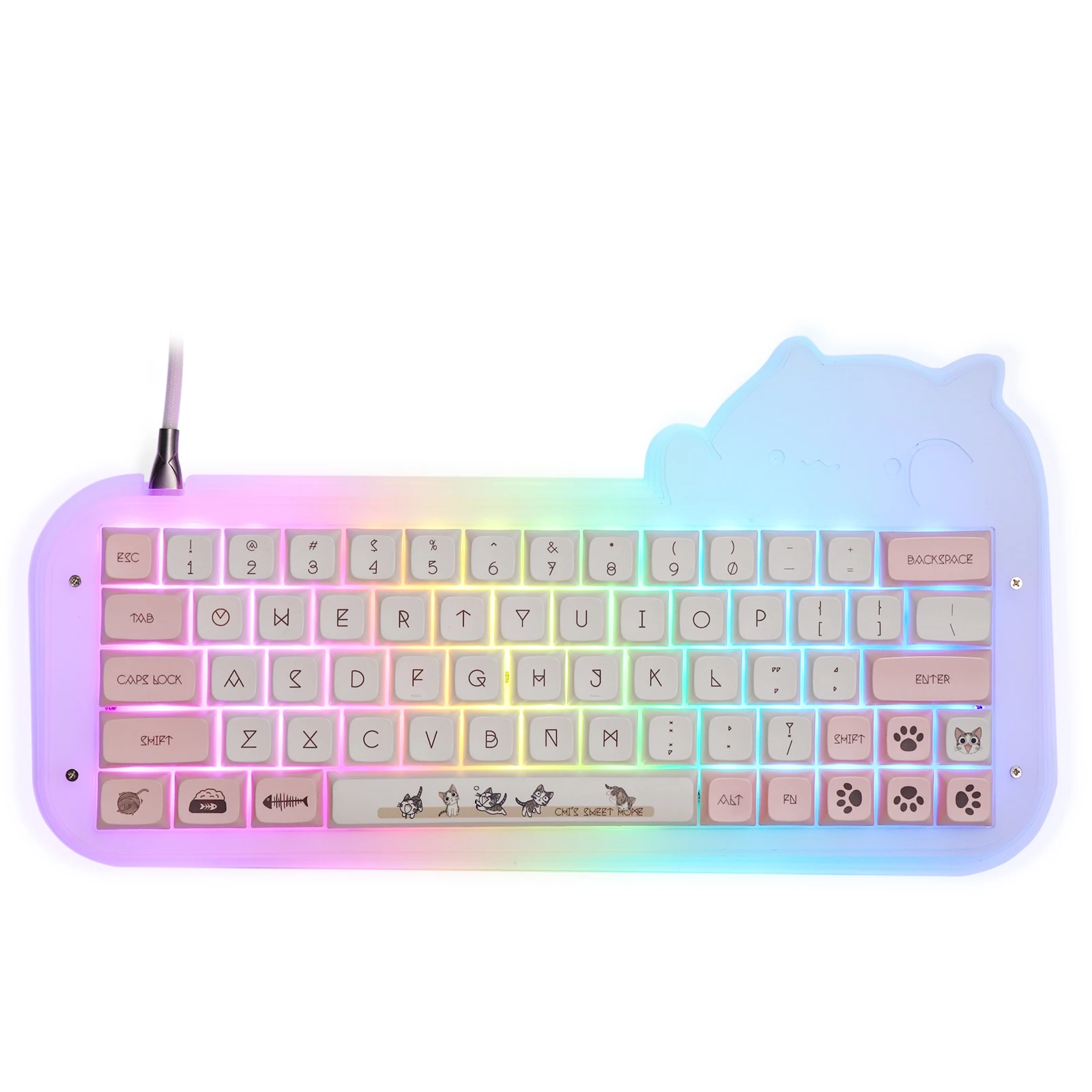 Epomaker Mini Cat 64 Kit 60% Hot Swappable Acrylic RGB Wired Mechanical Keyboard Barebone DIY Kit VIA Programmable Cute