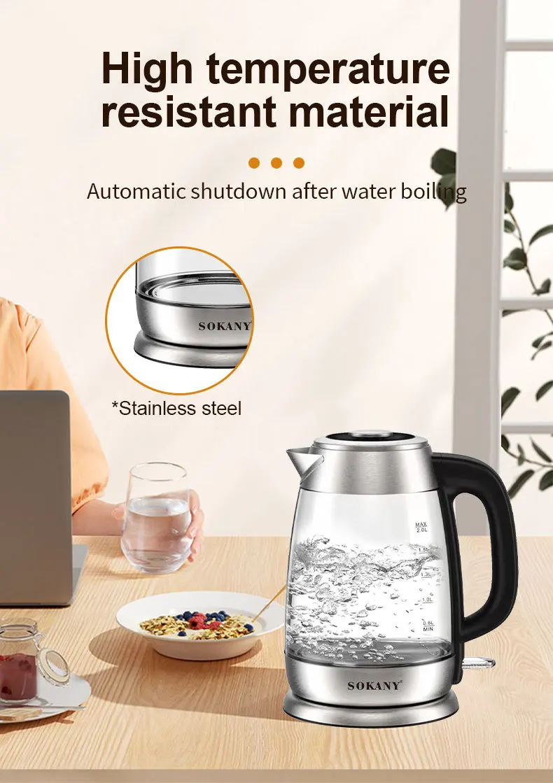 Glass Hot Water Kettle Electric for Tea and Coffee 2-Liter Fast Boiling  Electric Kettle Cordless Water Boiler - AliExpress