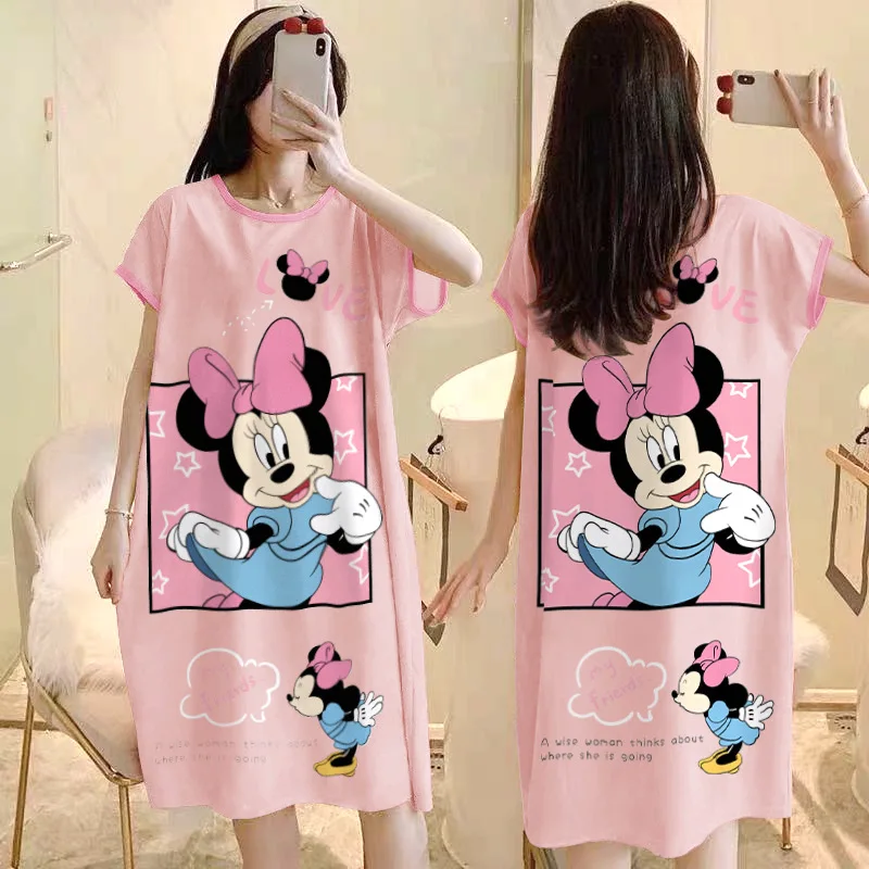 Nightdress Minnie Pajamas Ladies Summer Disney Pajamas Women's Comfortable Large Size Loose Cartoon Home Clothes cotton pajama set princess nightdress summer home clothes set