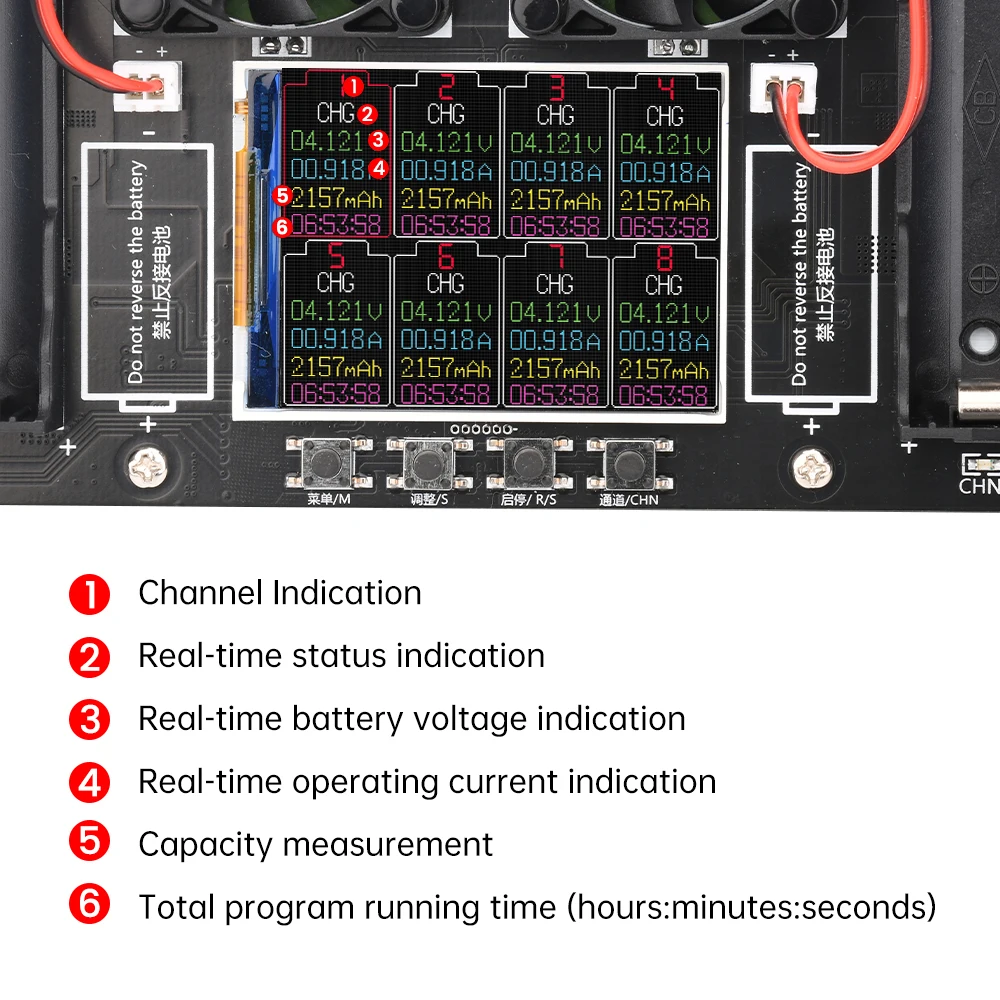 8/4/2 Channels 18650 Lithium Battery Capacity Tester Module MAh MWh 2.4″ LCD Digital Battery Power Detector Module Type-C Port 3