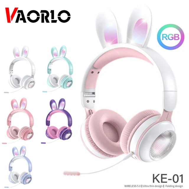 RGB Rabbit Ear Headsets Bluetooth Wireless LED Headphones For Children's  Gamer