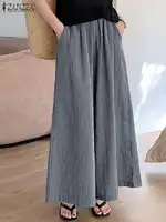 Vintage Checked Pants ZANZEA Women Stylish Wide Leg Pant Elegant High Waist Office Trousers Casual Loose Grid Pantalon Oversize