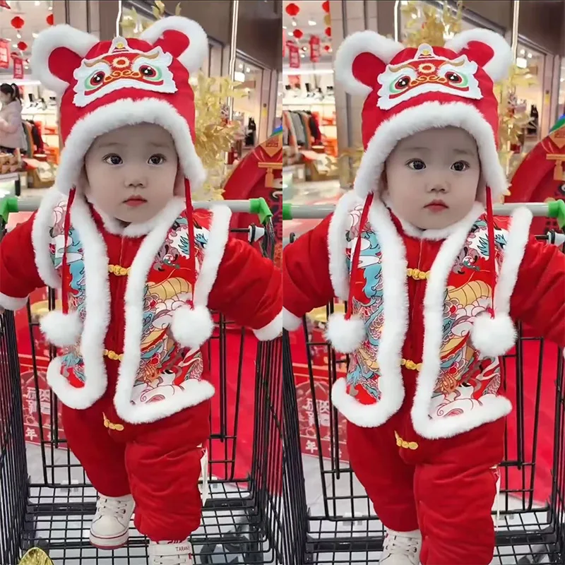 Chinese Dress Dragon Year Chinese Traditional Costume Hanfu Newborn Baby Boys Embroidery Red New Year Birthday Gift Christmas