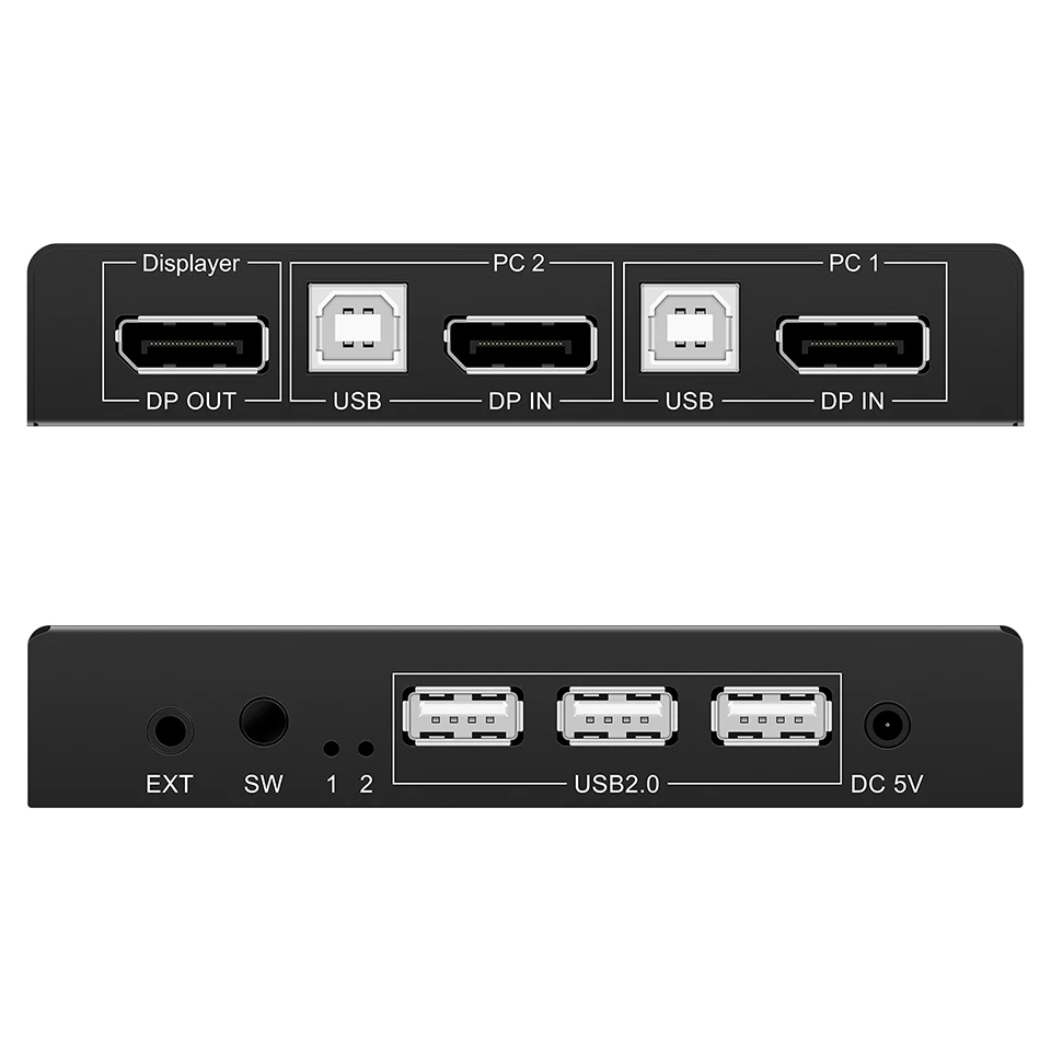 DP KVM 스위치, PC 노트북용 공유 프린터 마우스 키보드용, 2 포트 디스플레이 포트 KVM 스위처, 2 인 1 아웃