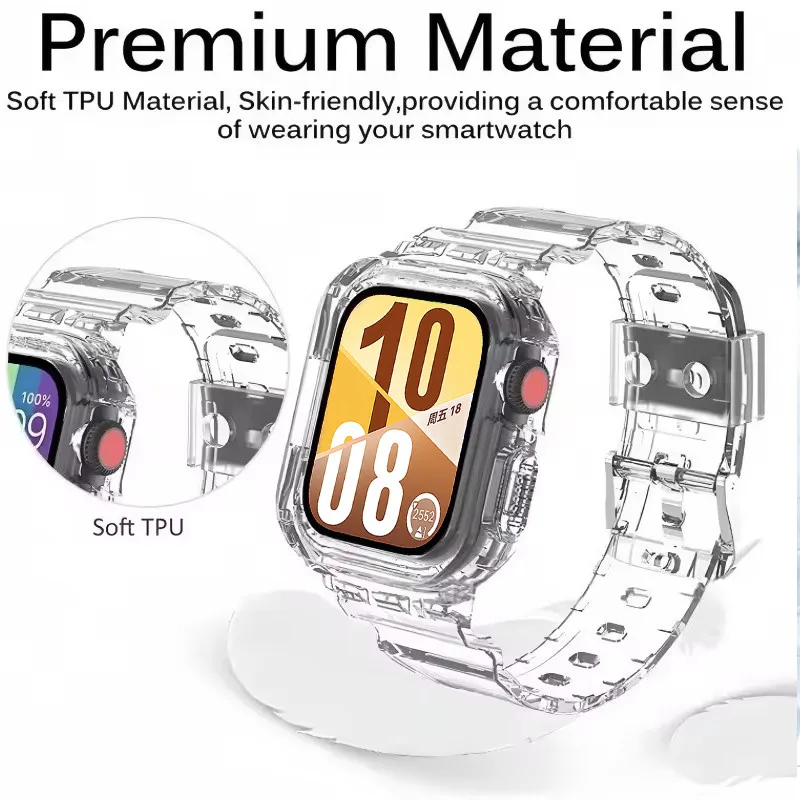 Dual-Function Silicone Band and Case for Smartwatch - Transparent Sport Strap and Protective Bracelet