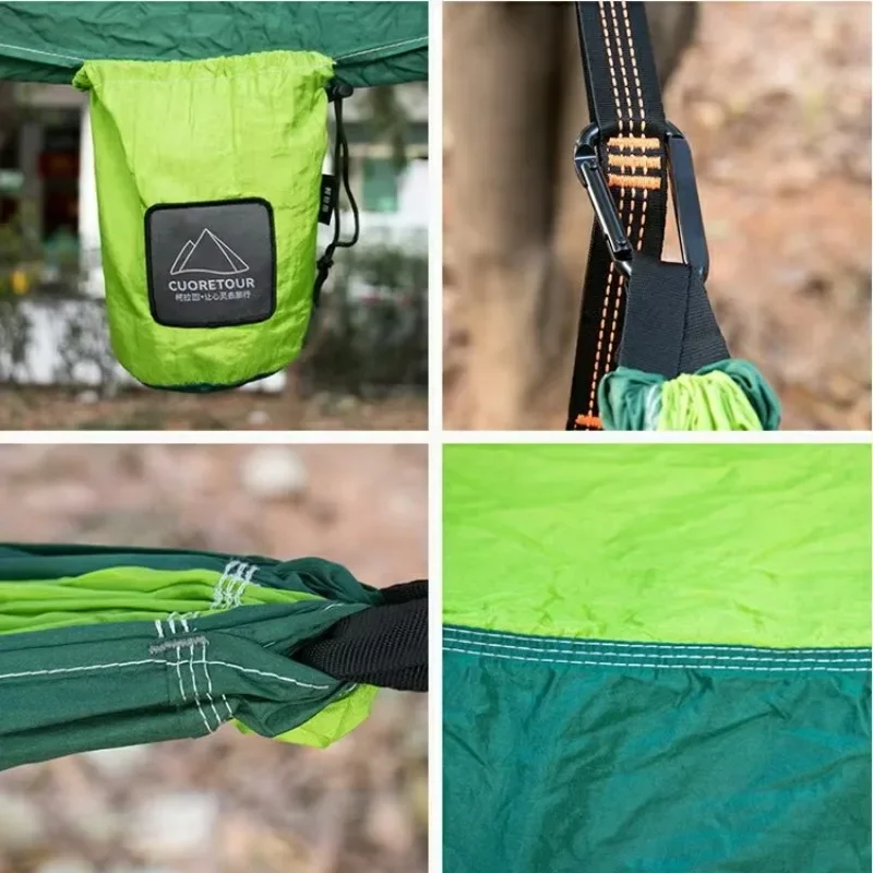 Outdoor Camping Hammock Portable Nylon High Strength Parachute Fabric Hanging Bed Hammock with Nylon Color Outdoor Furniture 4