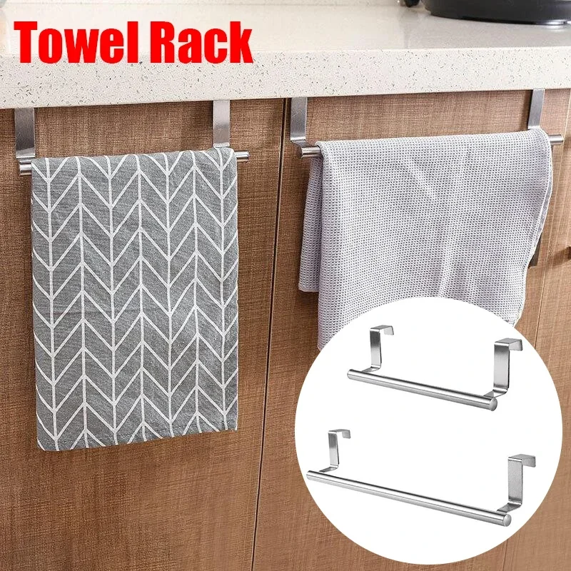 3PCS Stainless Steel Towel Rack Bathroom Towel Holder Stand Kitchen Cabinet Door Hanging Organizer Shelf Wall Mounted Bar
