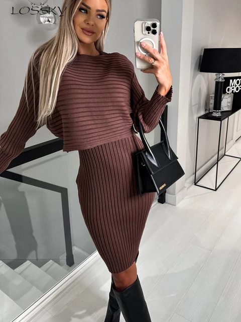 conjuntos para mujeres 2 piezas invierno,conjuntos punto para vestir,nuevo  en conjuntos a juego,vestidos midi para mujer casual baratos,trajes elegantes  para mujer - AliExpress