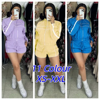 Women's Set Long Sleeve Jacket + Shorts Suit 2026 Summer Streetwear Active Slim Sporty Two 2 Piece Set Outfit Tracksuit 1