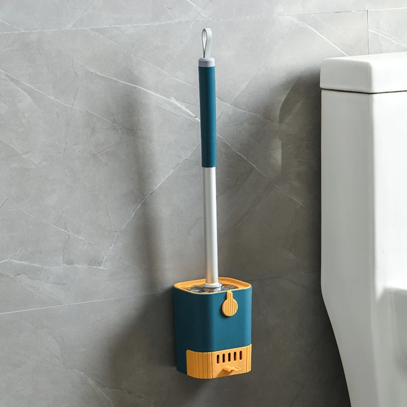 Toilet Brush Set Punch-Free Wall Mounted Toilet Brush With Drainable Base Long Handle Plastic Bathroom Accessories