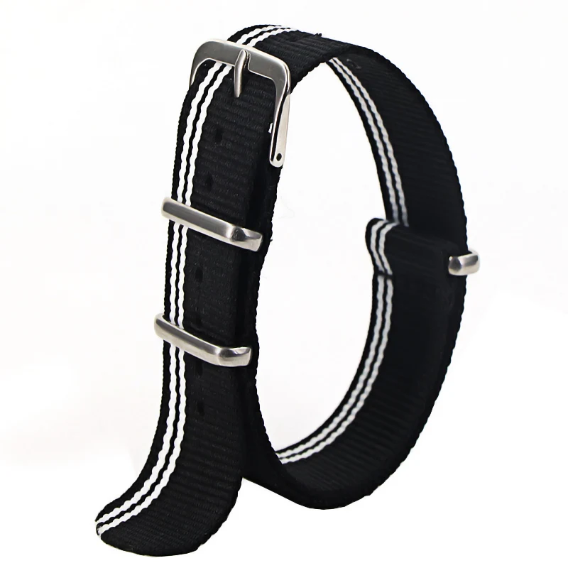 Nylon Army Sports Watch Strap – Black Adjustable Belt with Buckle