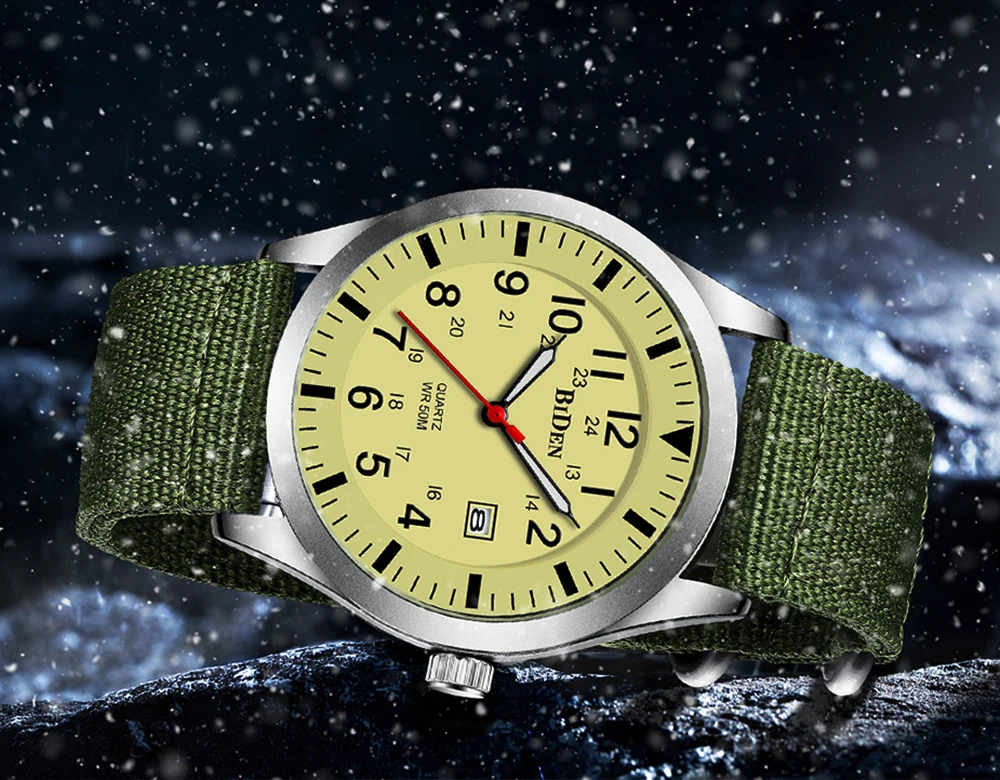 Casual Watch for Men Luminous Hands Sports Nylon Belt Quartz Wrist Watches Wristwatch Reloj Army Green Male Chronograph Clock