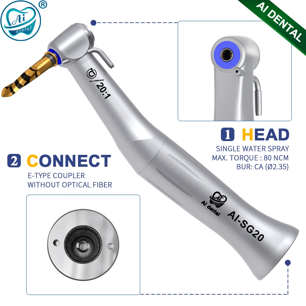 

AI-SG20 Non-Optic 20:1 Reduction Dental Surgical Implant Handpiece External&Internal Cooling Max Torque : 80 Ncm