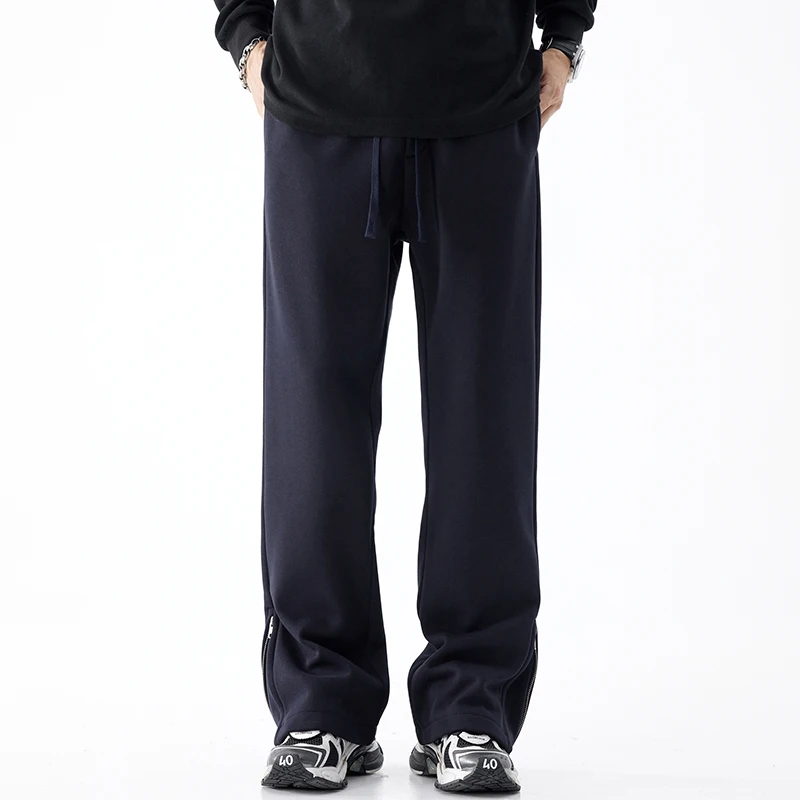 Personalized Knitted Casual Pants Men Thick Wide Leg Fashion Streetwear Designer Trousers Loose Male Zipper Pants 3