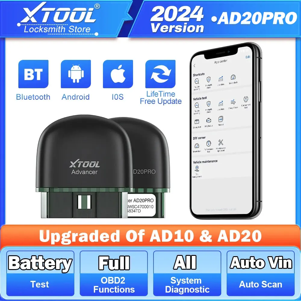 2024 Newest XTOOL Advancer AD20 PRO Scanner Car Code Readers Full OBD2 Functions All Systems Diagnostic Tools Battery Test