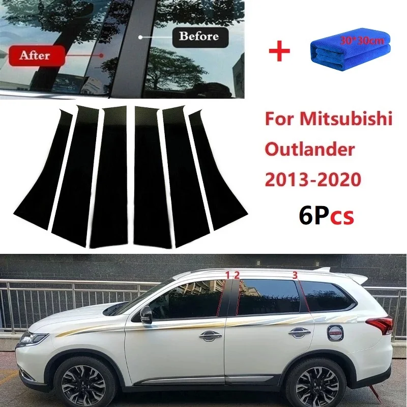 Polished Pillar Posts 6PCS Fit for Mitsubishi Outlander 2013-Window Trim Cover BC Column Sticker car stickers car window trim car window stickers car window trim stickers window door cover trim