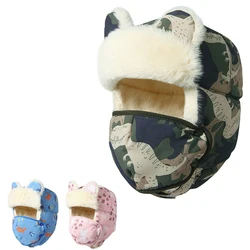 Bomber Hat Earflap Mask Kids Winter Fleece Lining Warm Autumn Skiing Outdoor Accessory For Boy Girl