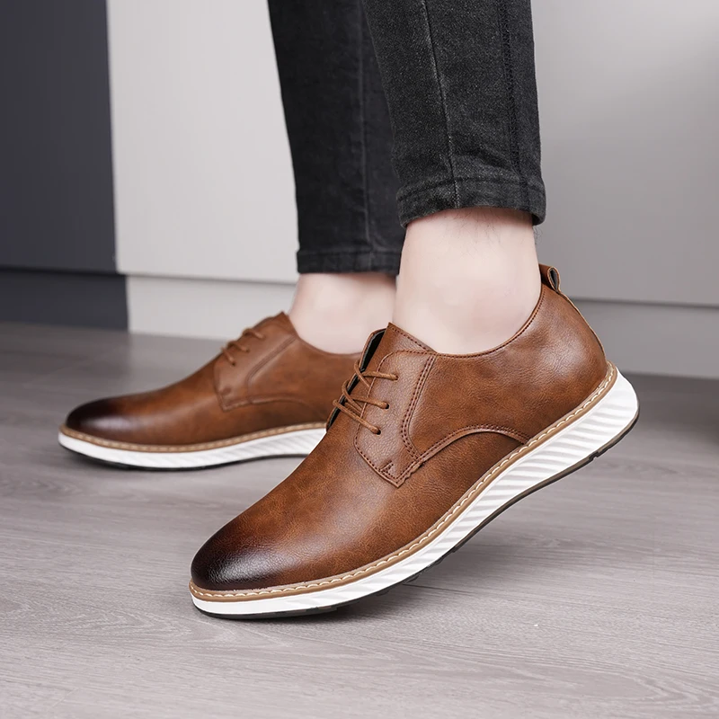 Lace Up Casual Men's Leather Gentleman Style Classic Black Brown Shoes Adults Comfortable And Versatile_vogvips.com