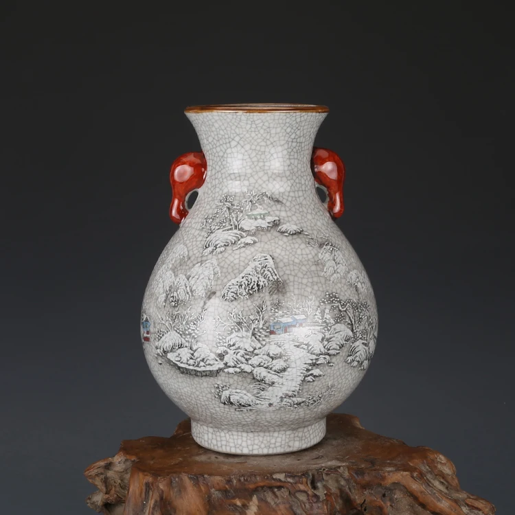 

Qing Qianlong Ink Color Snow Scene Elephant Ear Statue Imitation Antique Porcelain Antique Authentic Antique Collection
