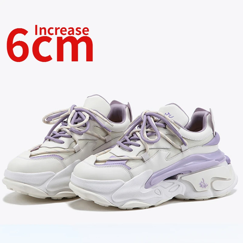 

Euro/American Casual Dad's Shoes for Women Increased 6cm Lightweight Sports Shoes Genuine Leather/Mesh Breathable Elevated Shoes