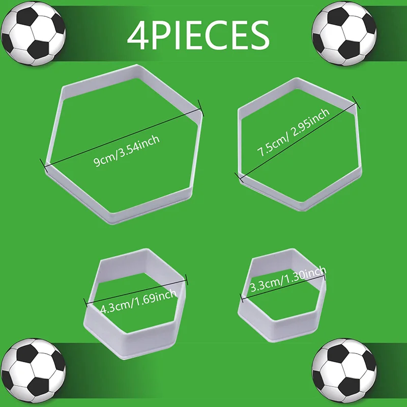 Baking Accessories 4Pcs/set Soccer Pattern Cake Cookie Molds Cutters DIY Hexagon Fondant Moulds Soccer Ball Cookie Cutter Football Cake Decoration Baking Tool Cookie Cutters