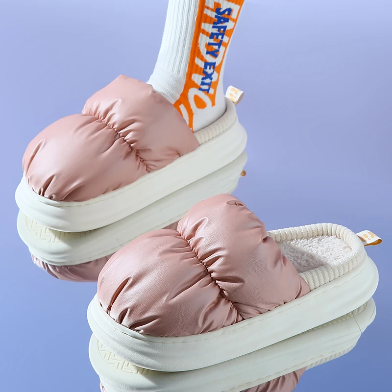YISHEN Slippers Women Couple Shoes Down Cloth Cotton Shoe Warm Plush Slippers Indoor Winter Waterproof Platform Zapatillas Mujer