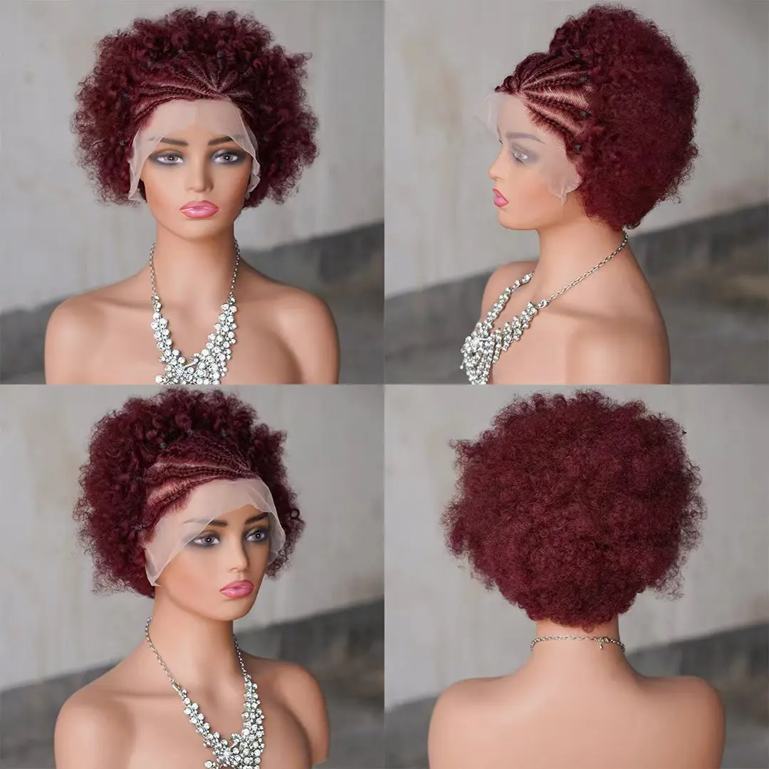 13x4 Full Lace Afro Braided Wig for Women African Wig Cornrow Braids Lace with Baby Hair 8 Inch Short Kinky Curly Braid Wigs
