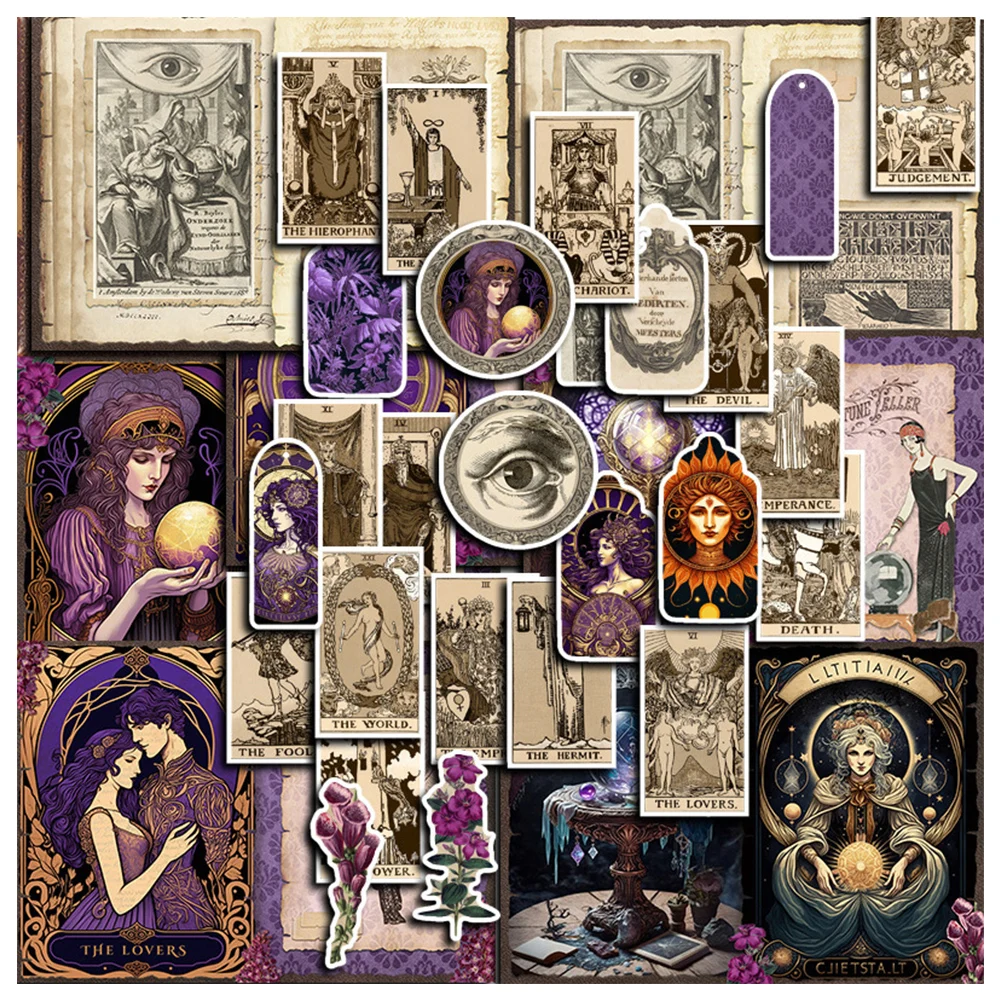 10/38Pcs Vintage Magic Witch Tarocchi Adesivi Estetici Decalcomanie Gotiche Laptop Phone Valigia Car Bike Planner Adesivo Impermeabile