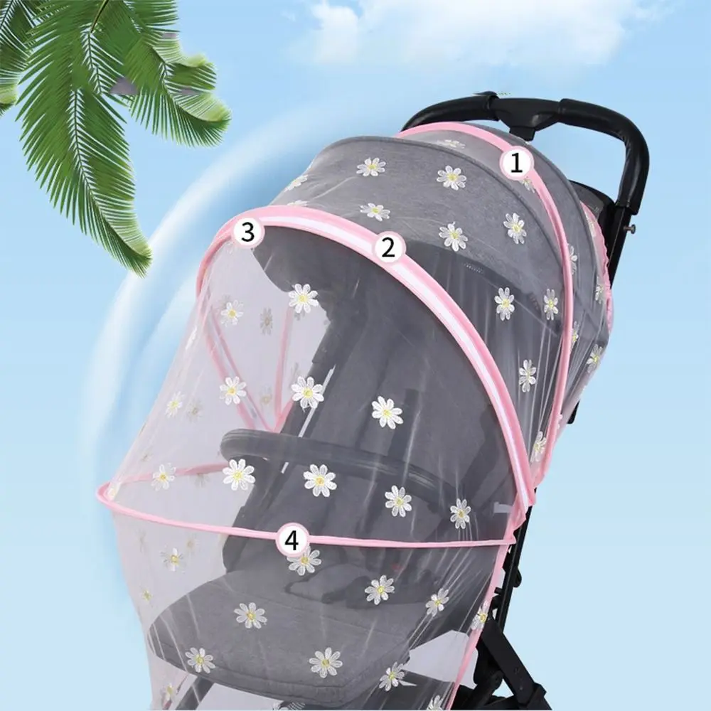 Flower Daisy Stroller Mosquito Net Baby Stroller Accessories Carriage Full Cover Zipper Type Mosquito Net Summer Mesh Canopy