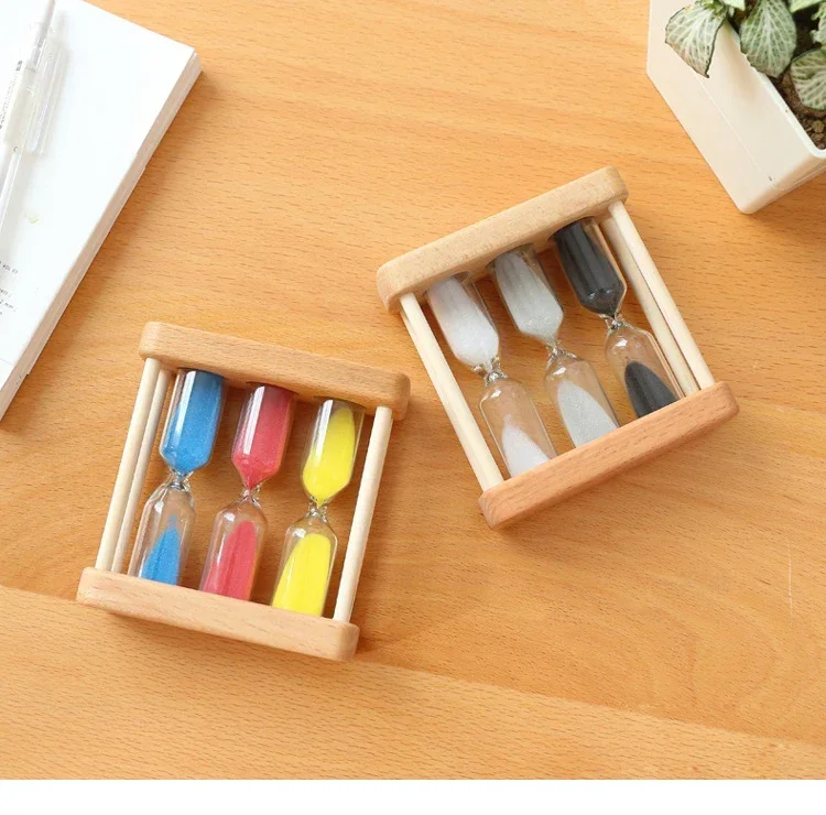 Creative Wooden Hourglass Ornaments 1/3/5 Minutes Timer 3 in 1 Combination Sandglass Home Decoration Crafts