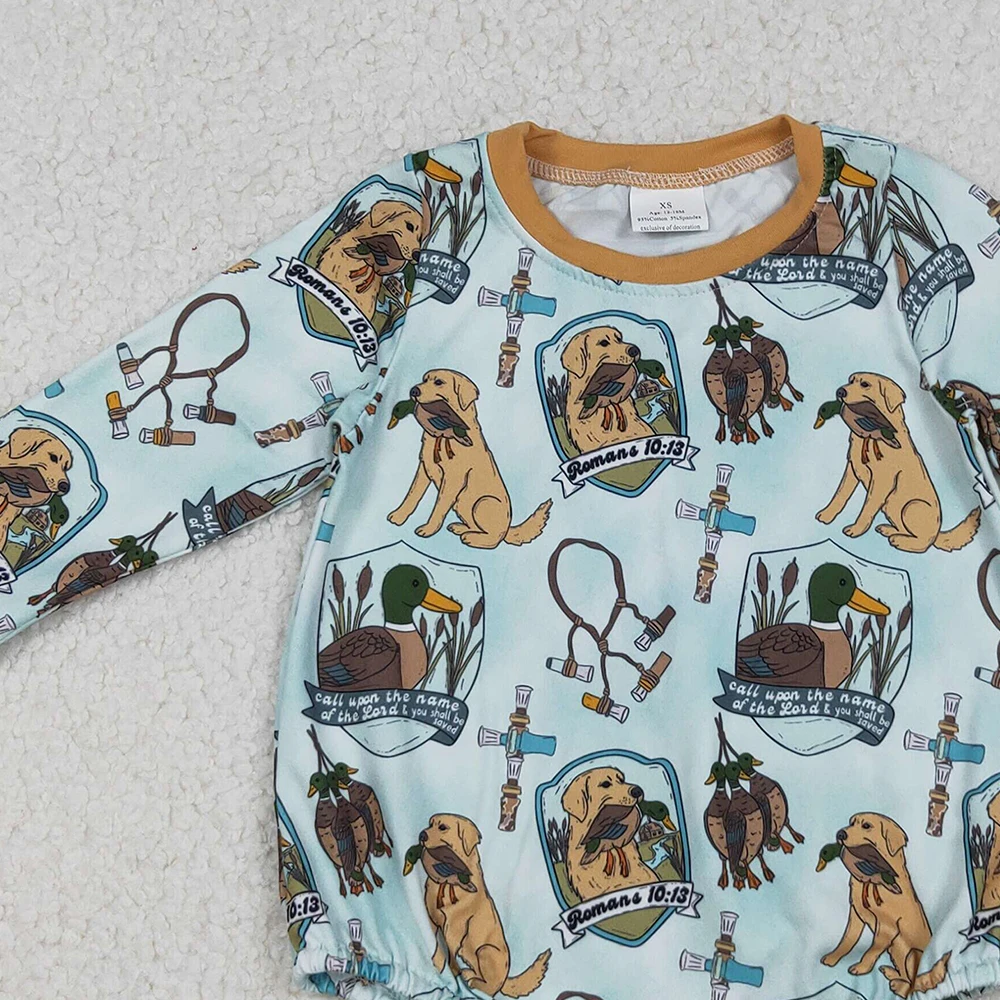  소년 사냥 롬퍼 긴 소매 오리 개 프린트 용  소년 롬퍼 의상