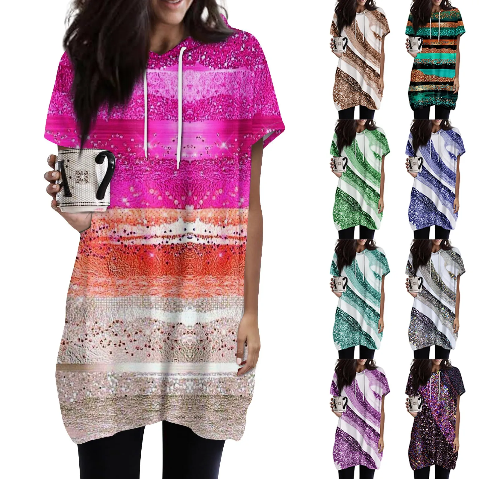 

Женская Повседневная Туника с коротким рукавом и карманами, облегающий пуловер с принтом, топ ский