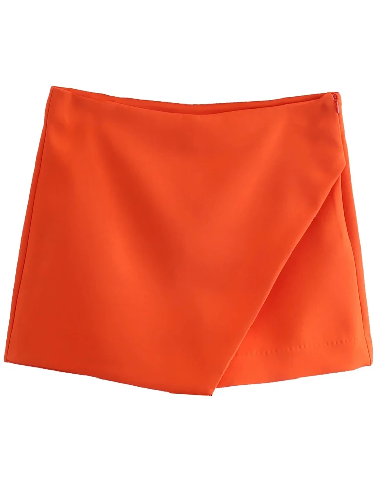 PAILETE Women 2022 fashion asymmetrical shorts skirts vintage high waist side zipper female skort mujer