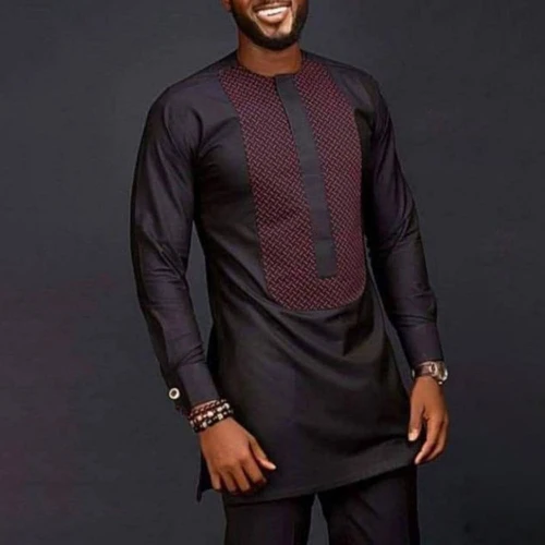 Men Shirts Simple Casual Shirt Ethnic Printing African Long Sleeve Top Round Collar Blouse Pants Two Piece Suit Africa Outfits