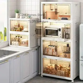 โมเดิร์น Multi-Layer Storage Rack ล้อพลาสติกตู้ครัว Home KITCHEN Sideboards พับห้องนอนตู้ 2