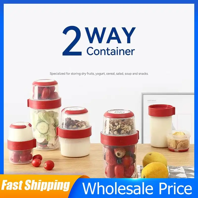 2 Tier Breakfast Oatmeal Container Travel Snack Container With Topping  Compartment Overnight Oats Storage Cups Home Essential - AliExpress