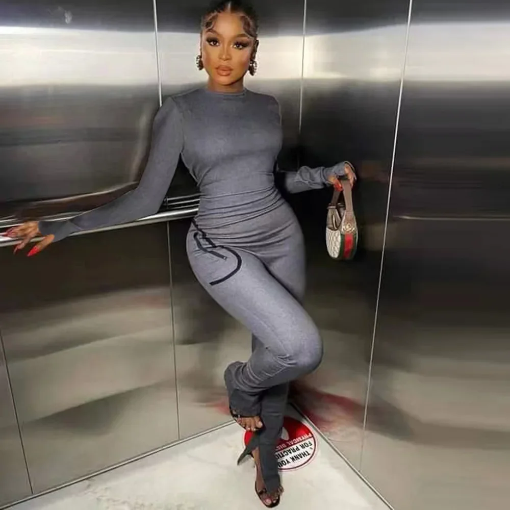Gray Denim Jumpsuit Single Long Sleeve Sexy Bodysuit Women Clothing Club Hollow Zipper Romper Clothes Female streetwear Bodysuit