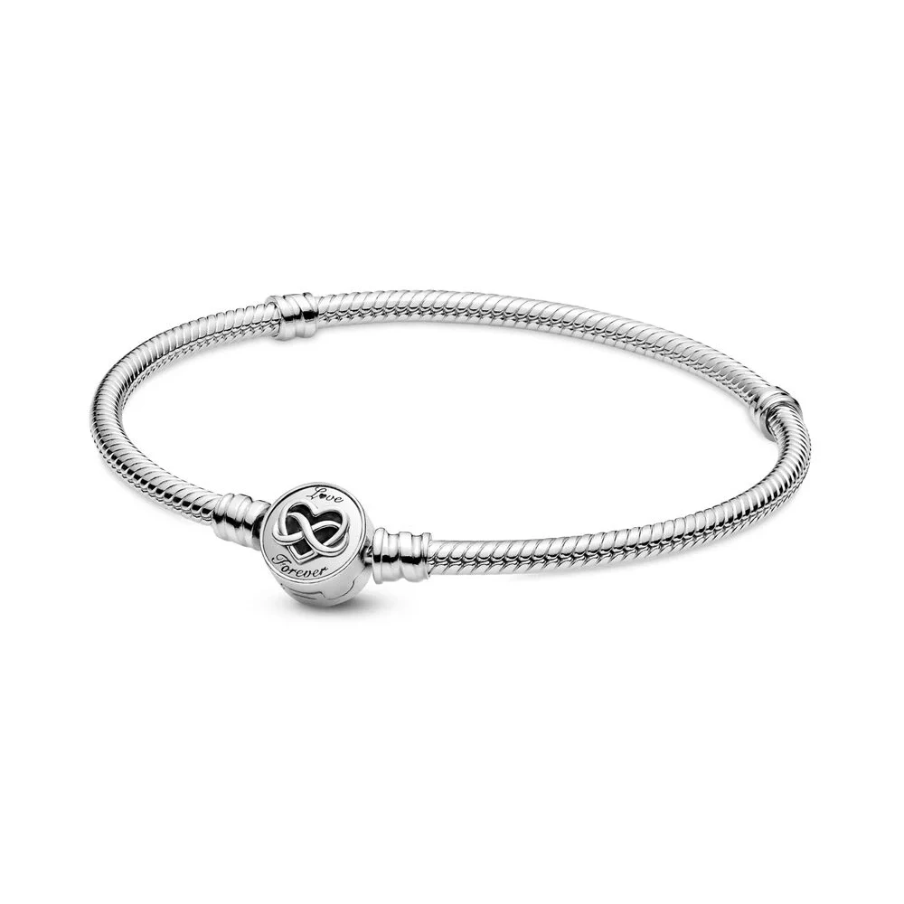 

Authentic 925 Sterling Silver Moments Heart Infinity Clasp Fashion Snake Chain Bracelet Fit Women Bead Charm Gift DIY Jewelry