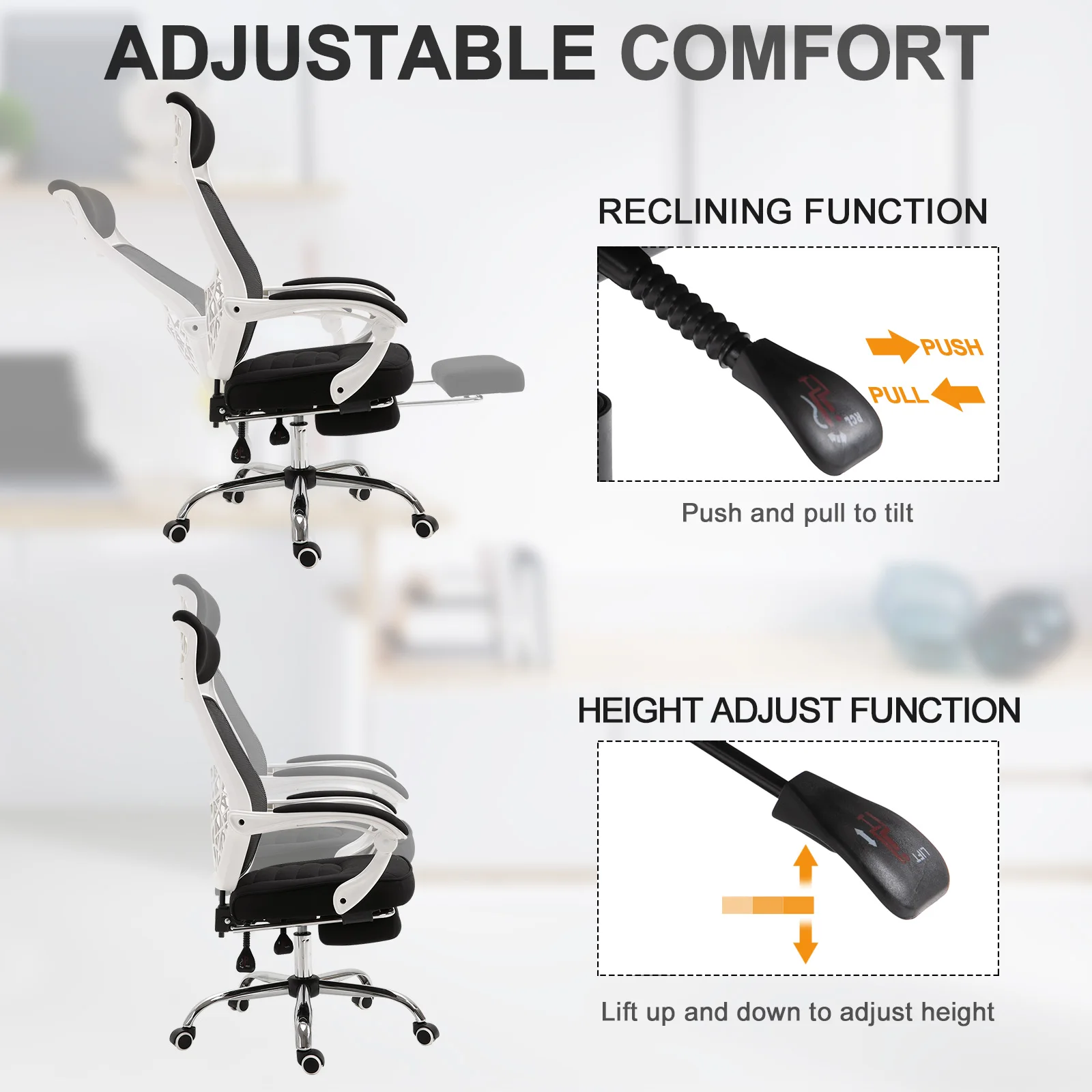 Ergonomic Designed Office Working Desk Chair W/ Back Angle Adjustment 3