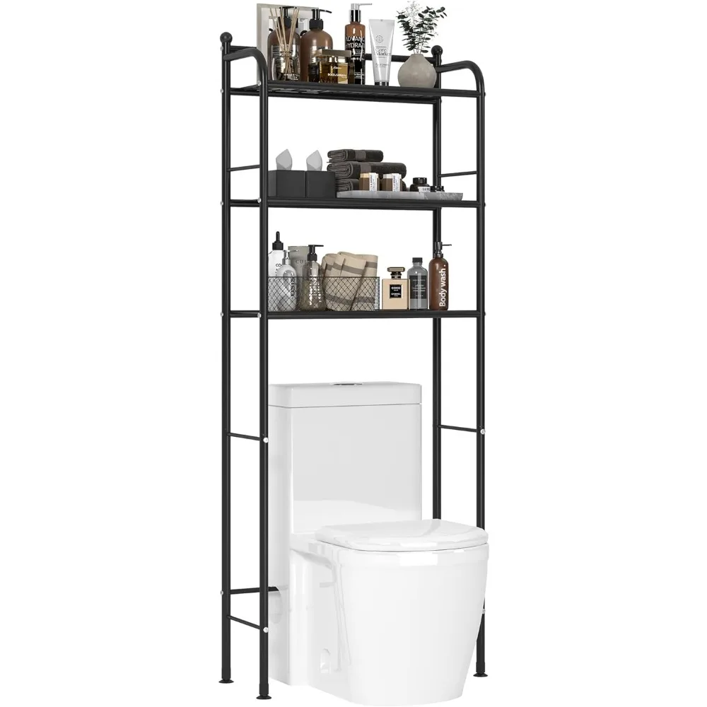 

FKUO 3-Tier Metal Bathroom Storage Rack Over The Toilet Storage Shelves Bathroom Organizer Finishing Shelf (Black)