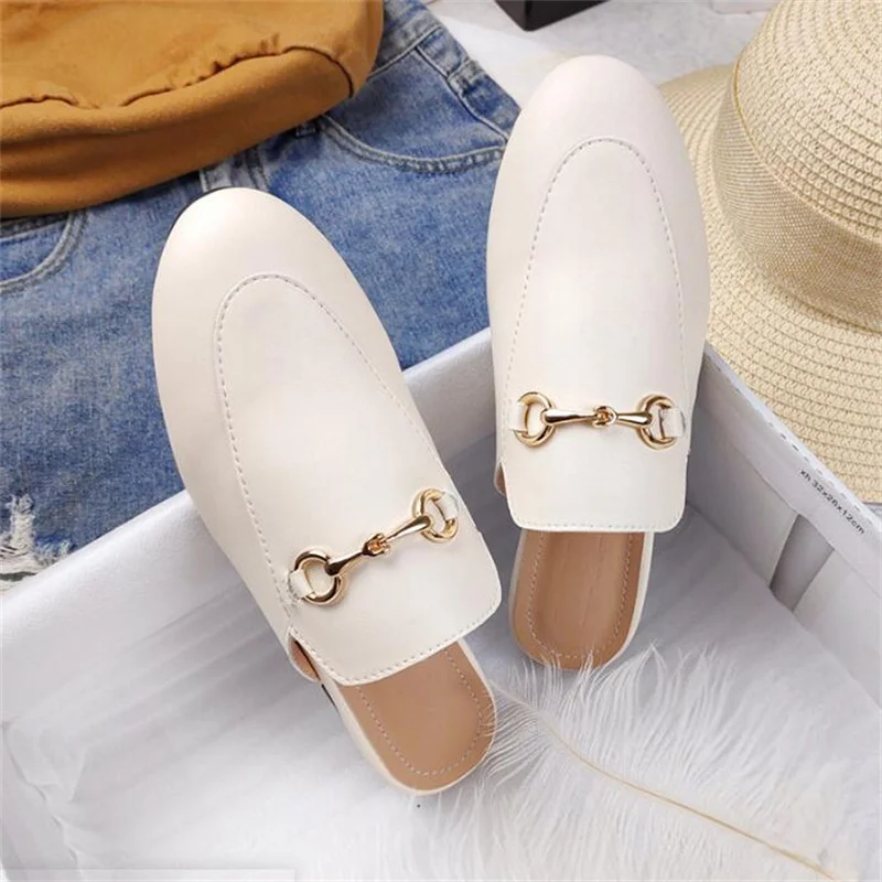 Slippers Mules Shoes Women 2022 New Style Outer Wear Flat shoes Muller Lazy Shoes Vacation Beach Leisure Half-Drag Women