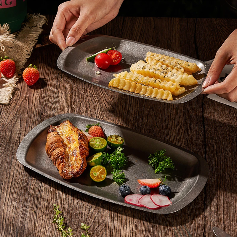 Snow Peak Stainless Steel Storage Plates with Ear Anti-scalding Snack Steak et Plates Deep Wide Side Dish Sevring for Table