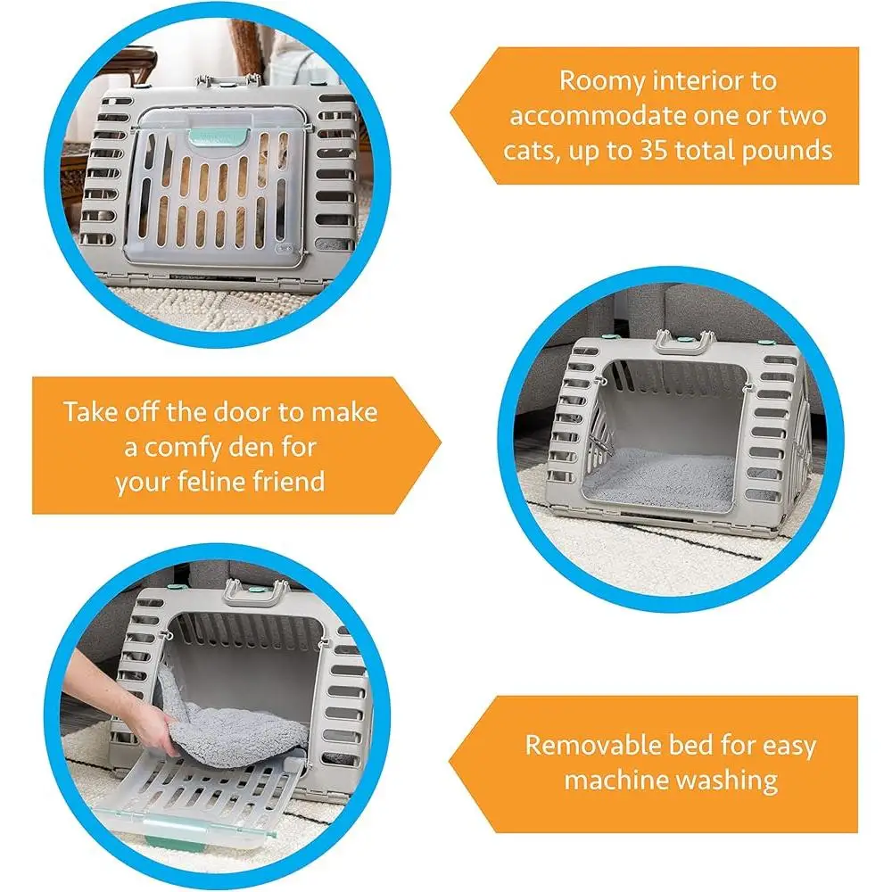 Foldable Cat Carrier Waterproof Pet Travel Carrier Collapsible Indoor Cat Home Front Door Design Removable Bed Easy Storage