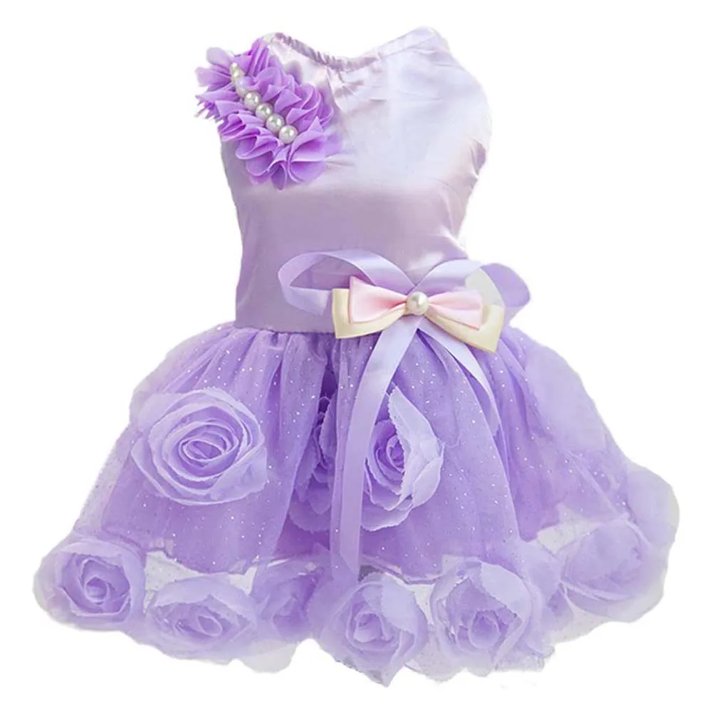 Vestido de lujo para perros y gatos pequeños, falda de tutú para mascotas, ropa para gatos, falda de princesa para perros y gatos, vestido de noche de boda con lazo de Perla Rosa 5