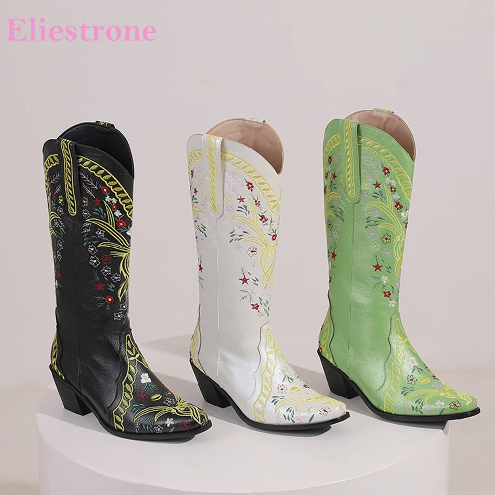 

2023 New Winter Fashion Green White Women Mid Calf Riding Boots Hot High Square Heels Lady Shoes Plus Small Big Size 12 32 43 48