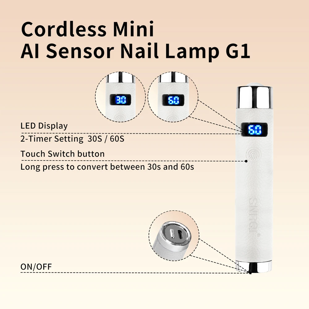 Lampada per unghie con sensore Ai Mini lampada LED UV Lampada senza fili ricaricabile Lampada da tavolo e asciugatura portatile che polimerizza tutti i gel per unghie rapidamente - immagine 3