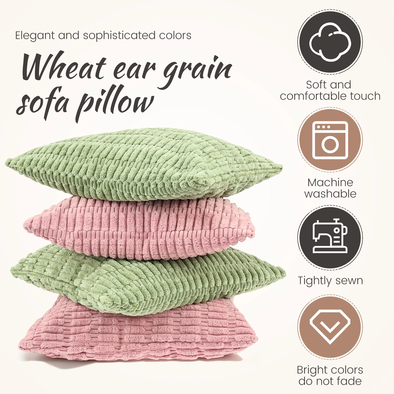 4Pcs Square Cushion Cover Corduroy Throw Pillow Cover 18x18 Inch Soft Striped Solid Color Pillow Cover Home Decor for Sofa Bed