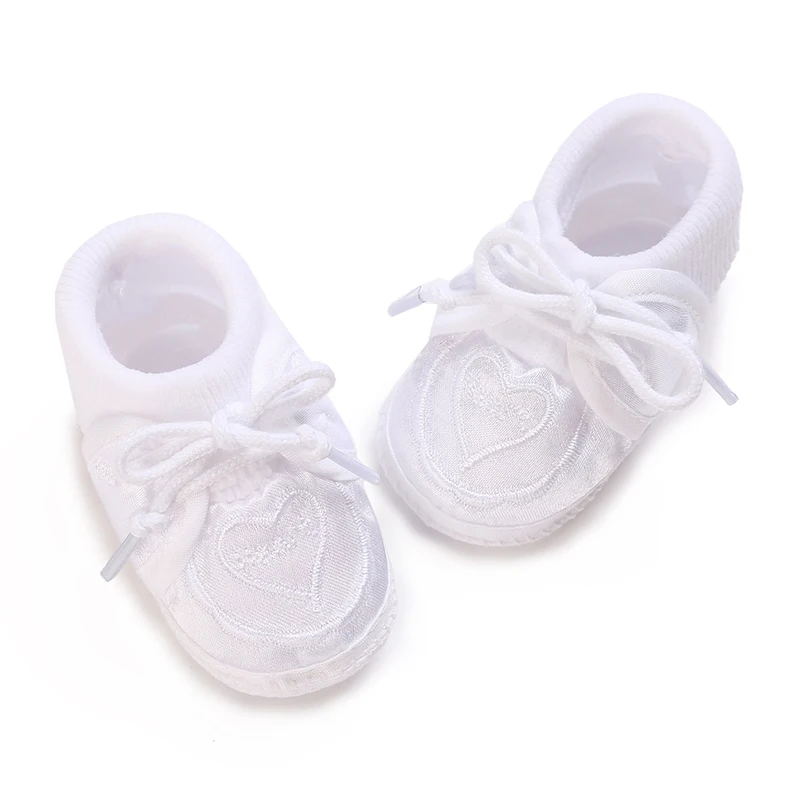 Baby Baptism Shoes 0-3 Months Comfortable Breathable Bed Shoes Soft Sole Baby Princess Girl White First Step